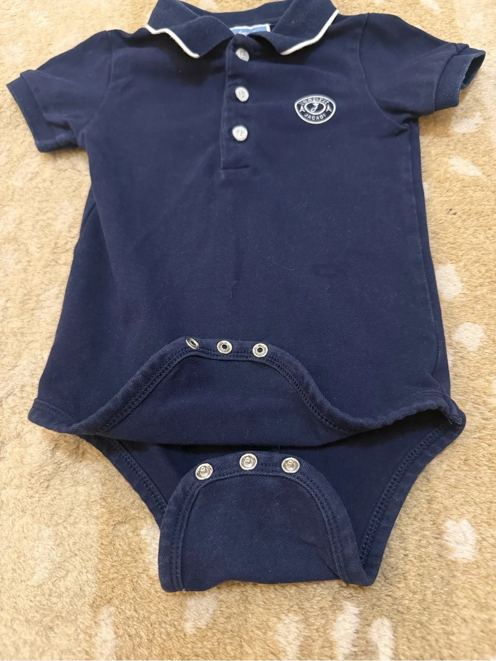 Jacadi Paris Baby Boys Navy Polo Bodysuit 24M 88cm Cotton Embroidered Logo